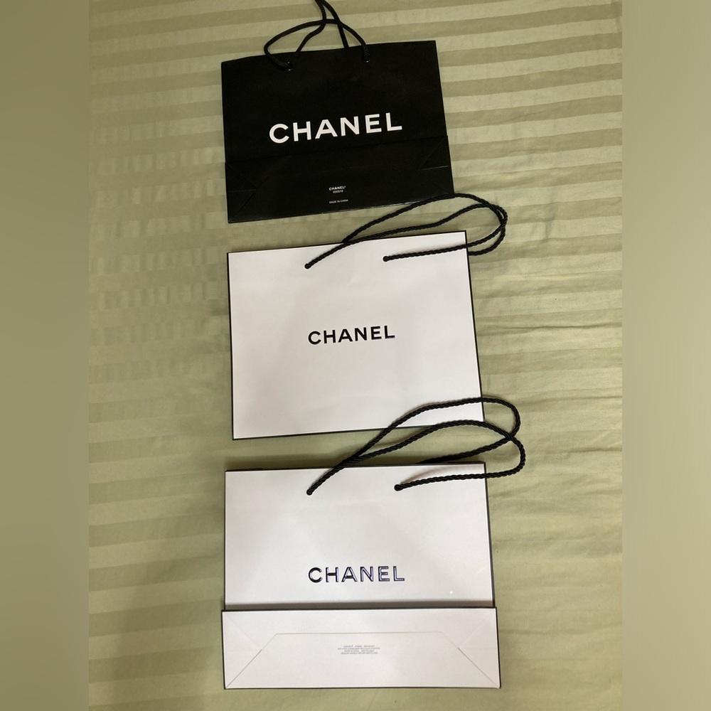 Chanel paper shopping bag 10”x8”x3”. Lot of 3.